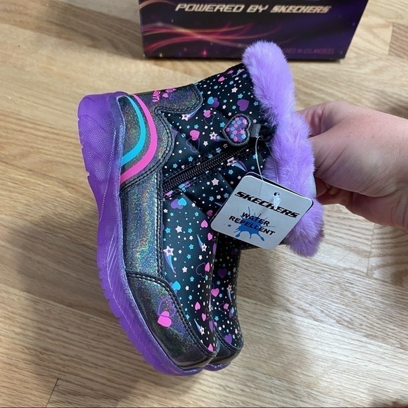 Skechers Water Repellant Light Up Winter Boots NEW Black Star Print 8 9 - Picture 7 of 7